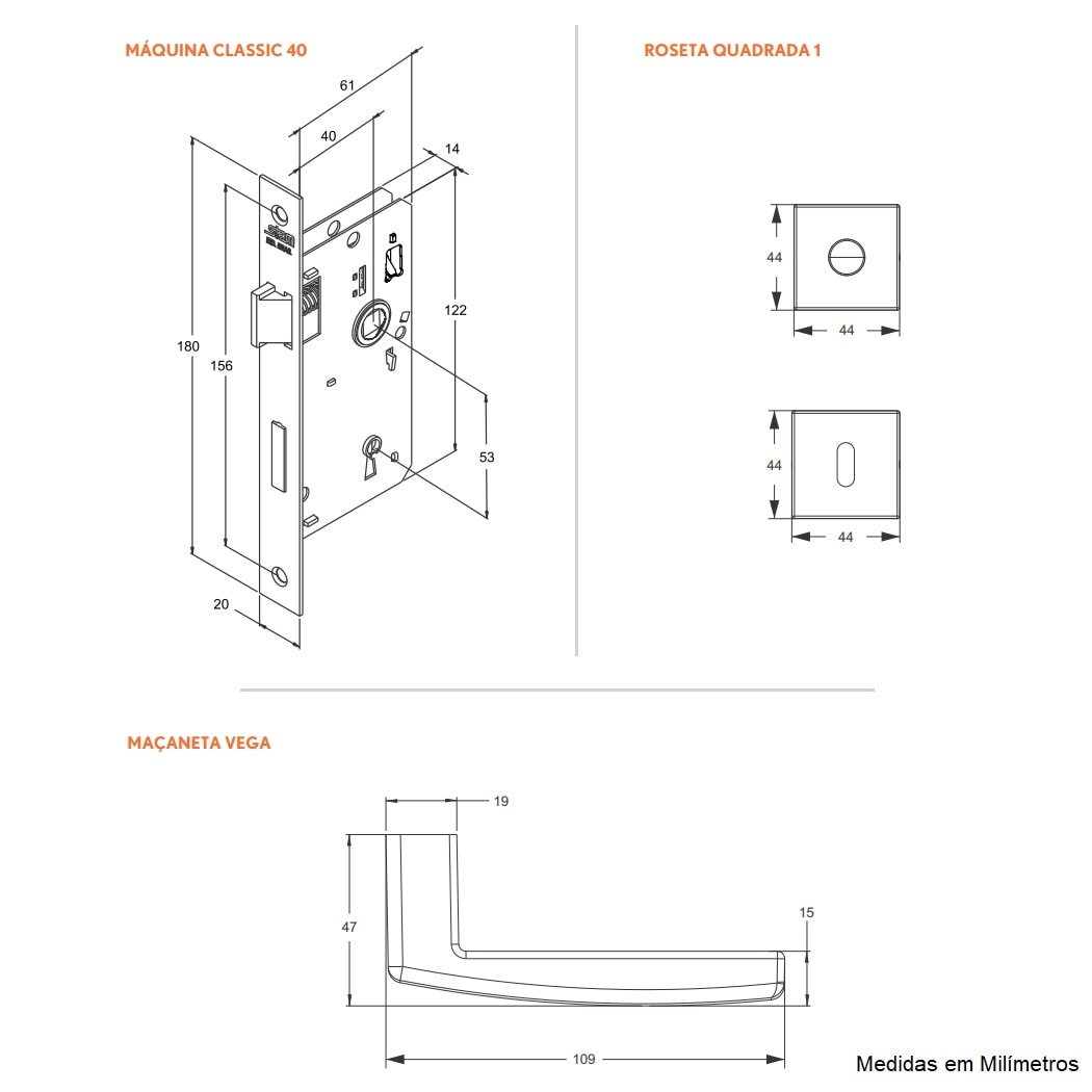 Fechadura de Porta Interna Stam Vega 40mm Inox Polido - 38243
