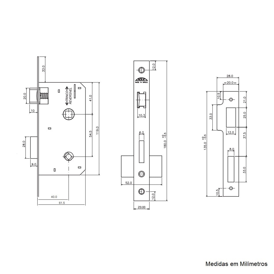 Fechadura de Porta para Banheiro Arouca Verona Una-Z 40mm Cromada