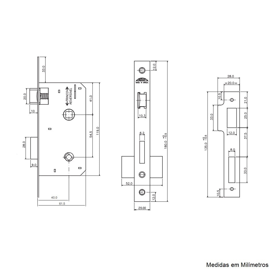 Fechadura de Porta para Banheiro Arouca Verona Una-Z 40mm Cromada ZCE