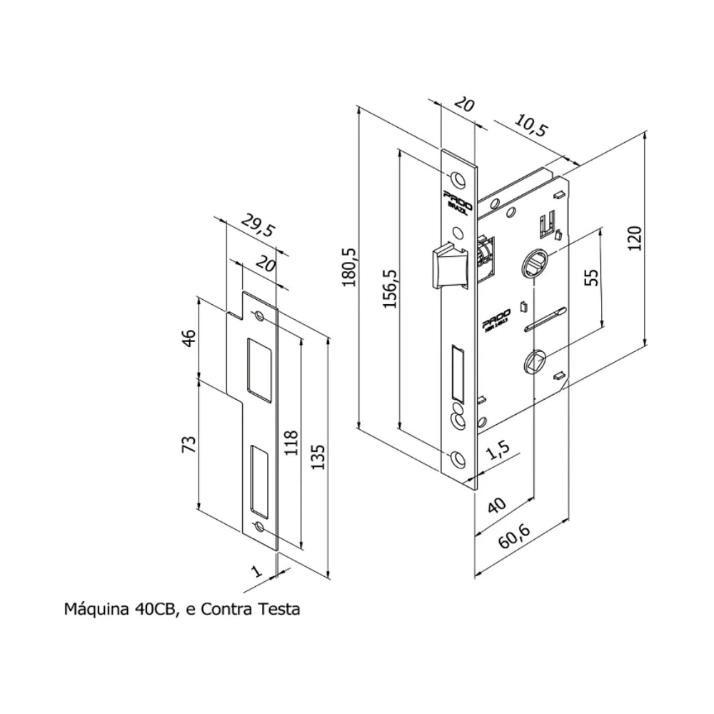 Fechadura de Porta para Banheiro Pado Concept 401-40CB - 54022125