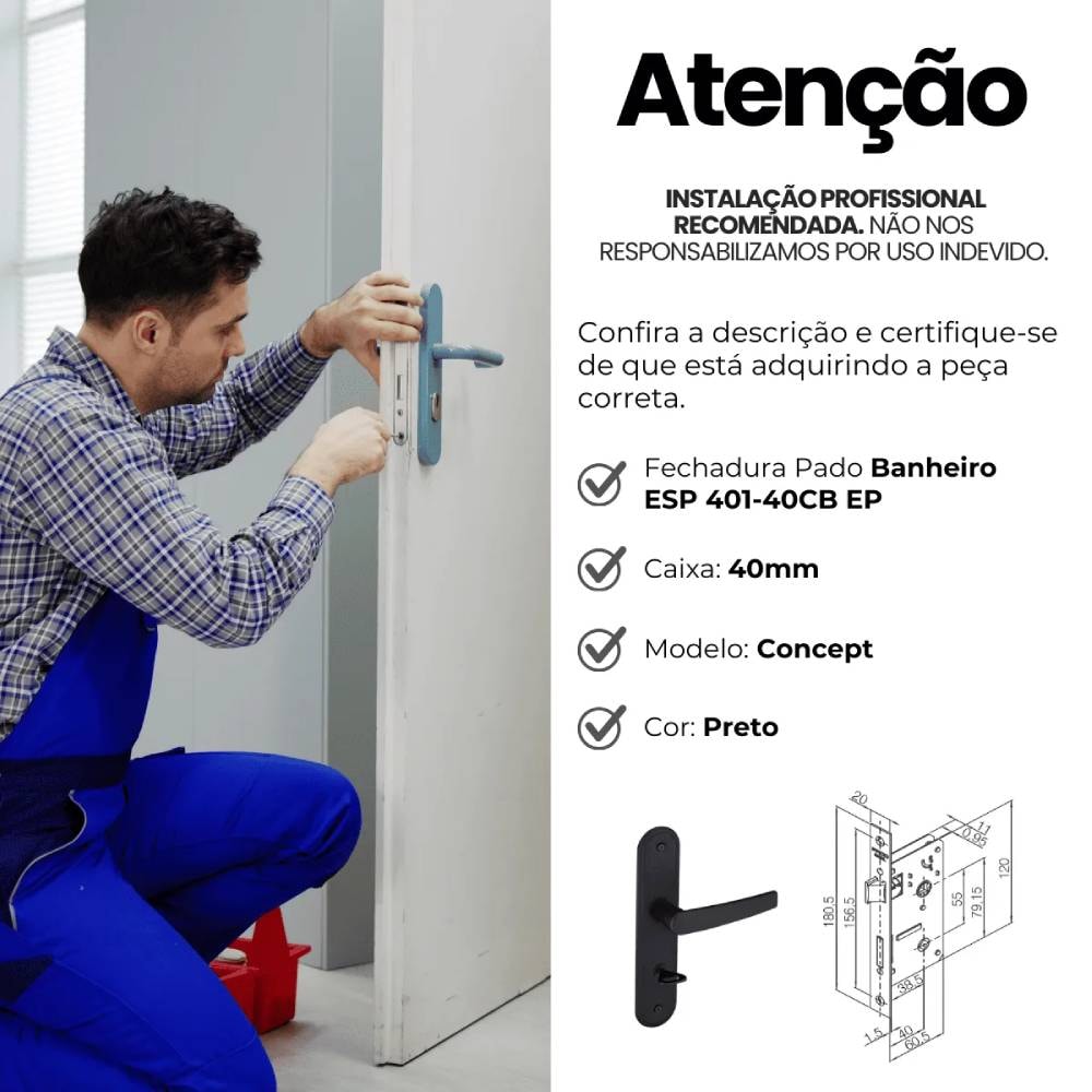 Fechadura de Porta para Banheiro Pado Concept 401-40CB - 54025912