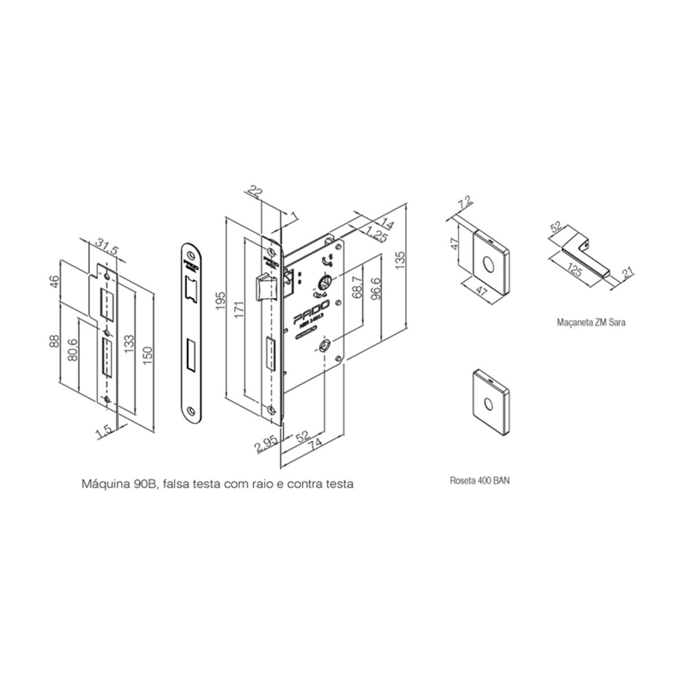 Fechadura de Porta para Banheiro Pado Sara 40mm RQ3 Cromado - 54024014