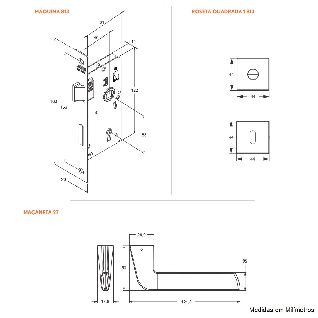 Fechadura de Porta para Banheiro Stam Fano 813/27 RQ1I 40mm Inox Polido - 38500