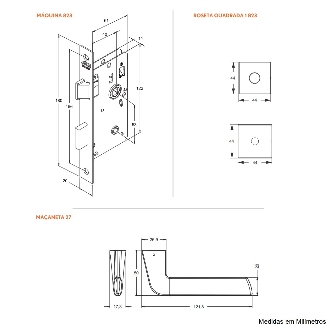 Fechadura de Porta para Banheiro Stam Fano 823/27 RQ1l 40mm Inox Polido - 38578