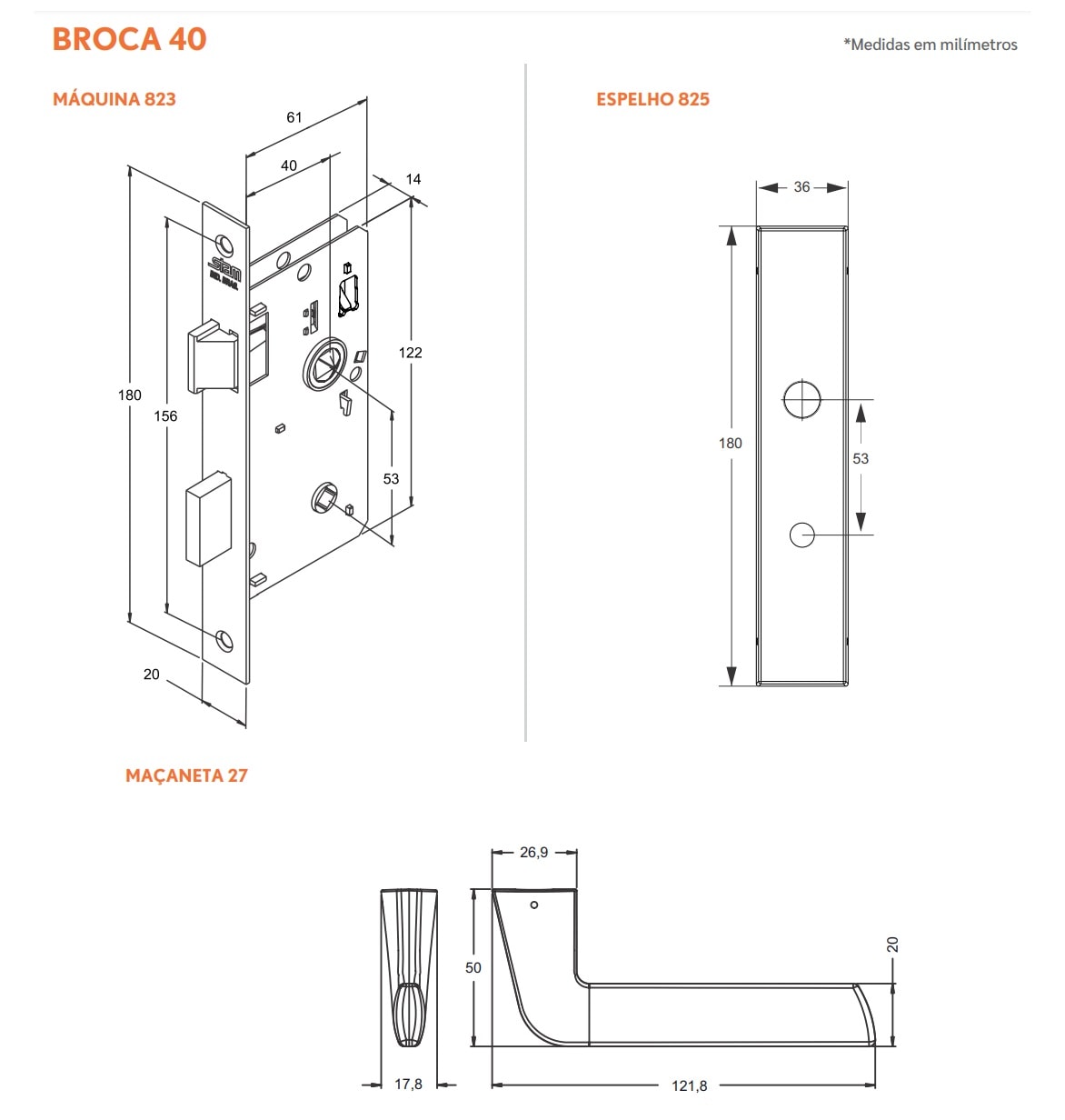Fechadura de Porta para Banheiro Stam Padova 825/27 40mm Inox - 38206