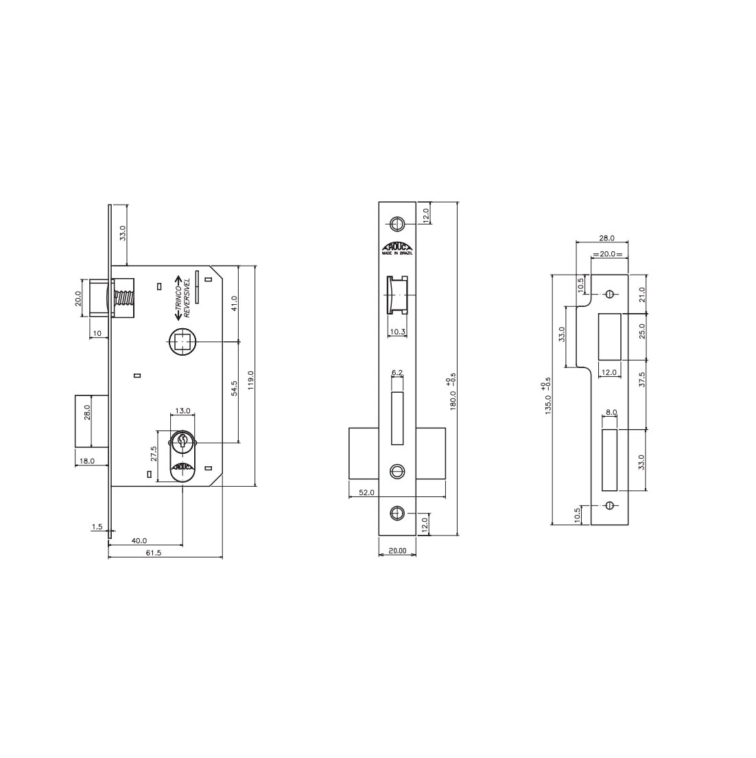 Fechadura Porta Externa Arouca Verona Plana 40mm Cromada Escovada