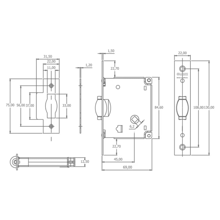 Fechadura Trinco Rolete La Fonte 1070S Cromado - 14114/028