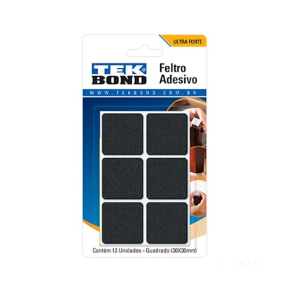 Feltro Adesivo Quadrado Tek Bond 30mm 12 Unidades Preto