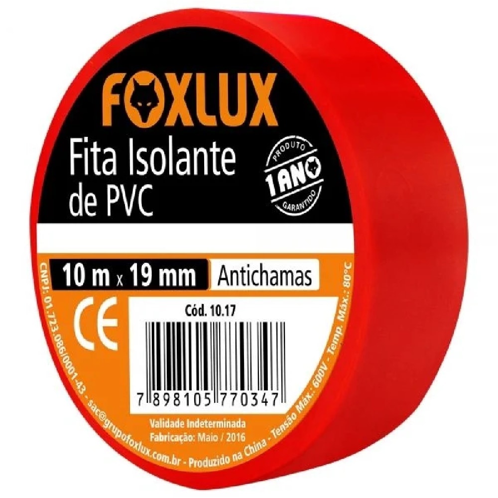Fita Isolante Foxlux 10m Vermelha