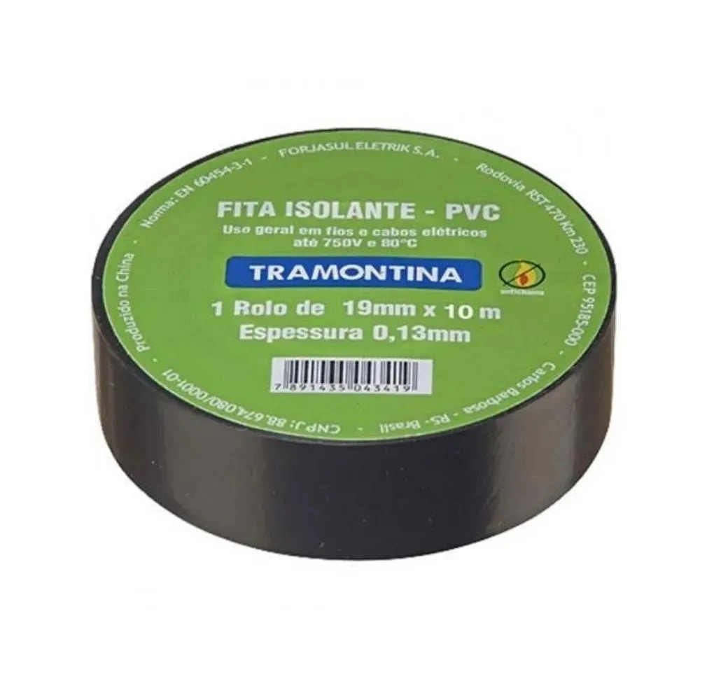 Fita Isolante Preta 10 Metros 19mm X 0,13mm Tramontina - 57541010