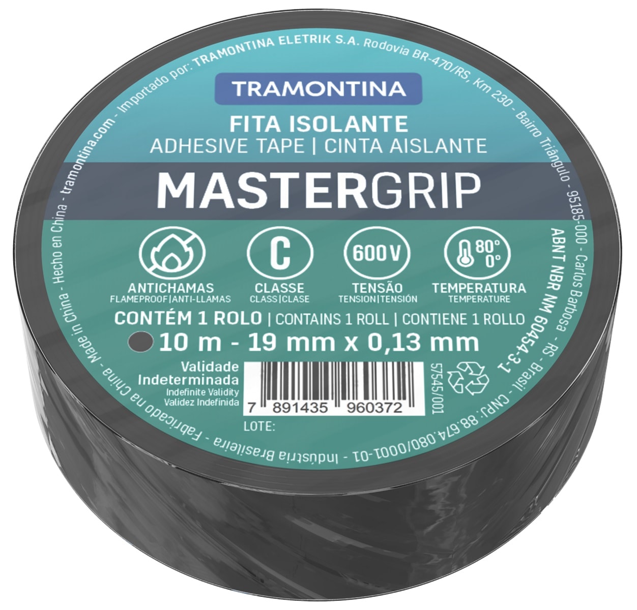 Fita Isolante Tramontina 10 metros Preta - 57545001
