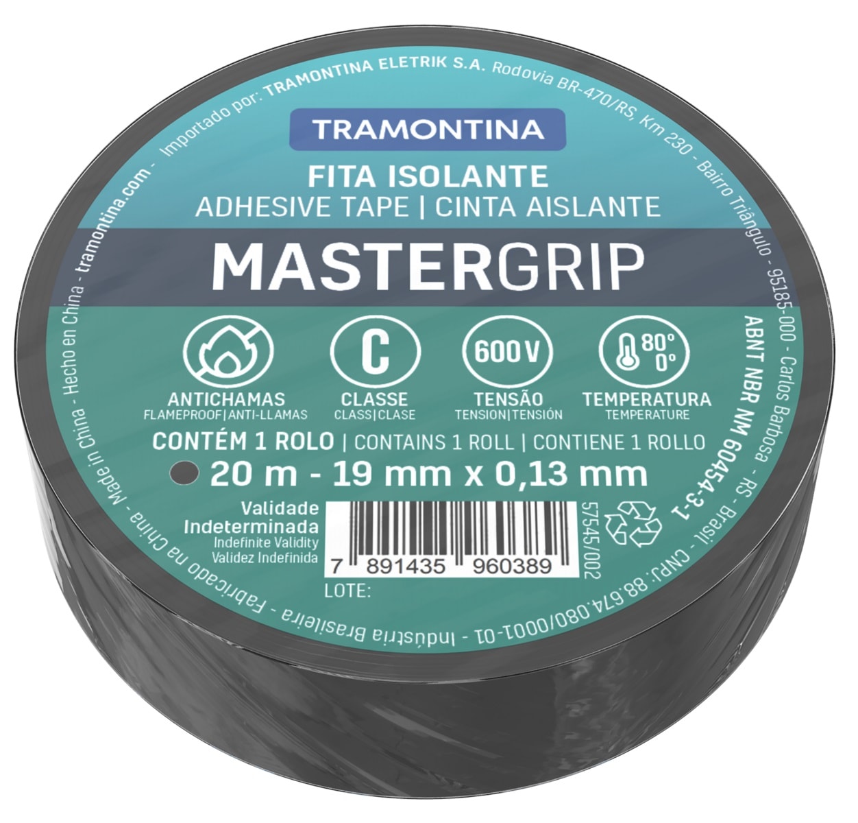 Fita Isolante Tramontina 20 metros Preta - 57545002