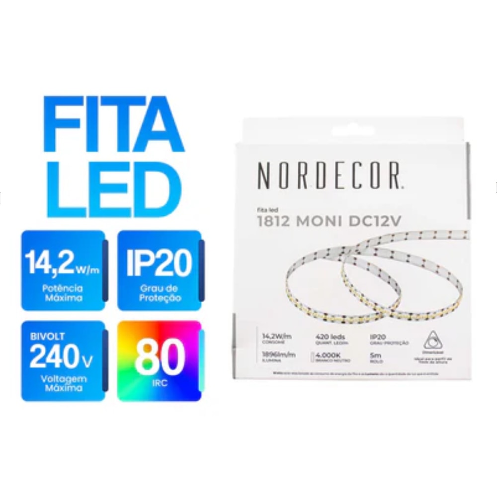 Fita LED Nordecor 5 Metros IP20 12V 4000K - 7172