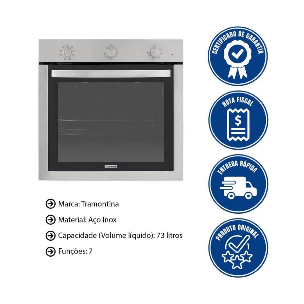 Forno Elétrico de Embutir em Aço Inox Tramontina Inox Cook 7 Funções 73L 220V - 94869220