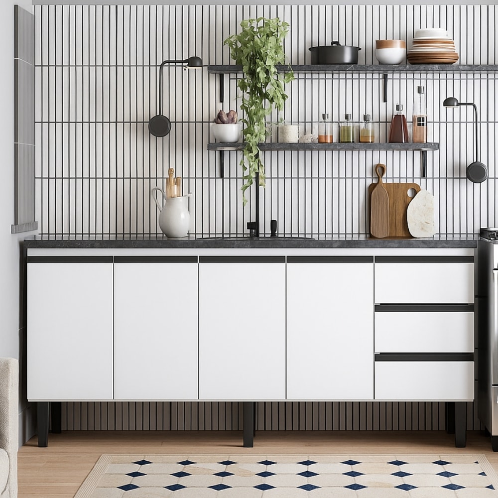 Gabinete de Cozinha em Aço 180cm Cozimax Netuno Branco - 102955