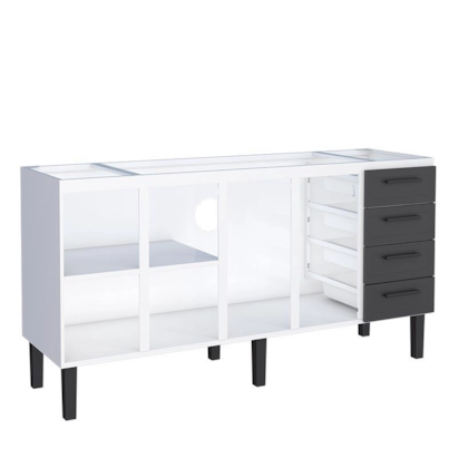 Gabinete de Cozinha em Aço 4 Portas 4 Gavetas Cozimax Apolo Flat 180cm Branco e Preto - 89596