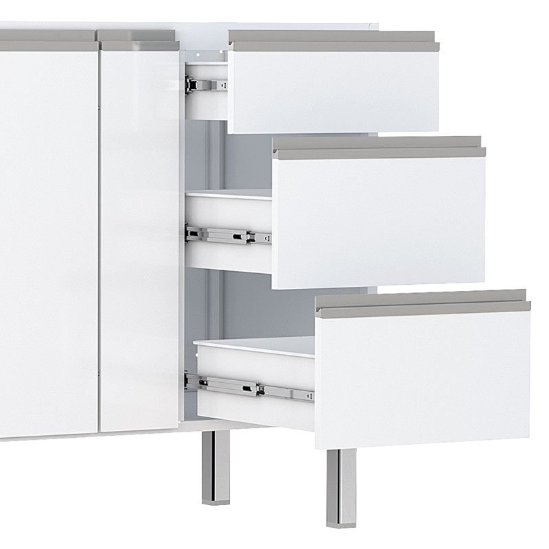 Gabinete de Cozinha em Aço Cozimax Gaia Flat 3 Portas 3 Gavetas 200cm Branco - 87604