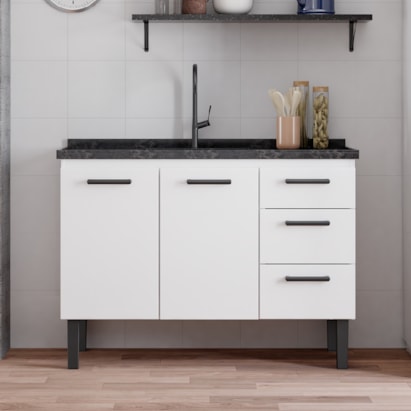 Gabinete de Cozinha em Aço Para Pia 120cm Cozimax Atena Branco - 102965