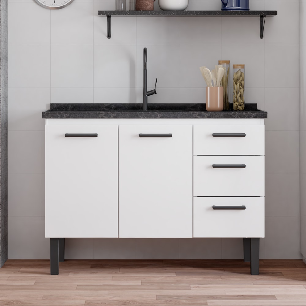 Gabinete de Cozinha em Aço Para Pia 120cm Cozimax Atena Branco - 102965