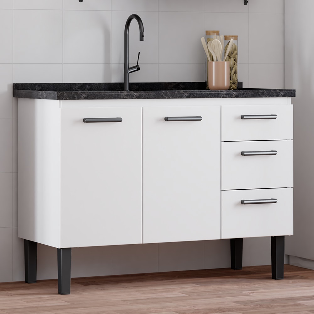 Gabinete de Cozinha em Aço Para Pia 120cm Cozimax Atena Branco - 102965