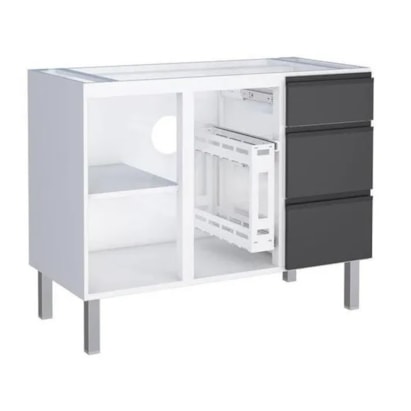 Gabinete de Cozinha em Aço para pia 120cm Cozimax Gaia Flat Preto - 101245