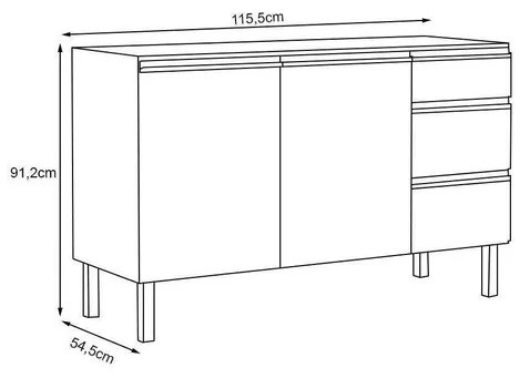 Gabinete de Cozinha em Aço para pia 120cm Cozimax Gaia Flat Preto - 101245