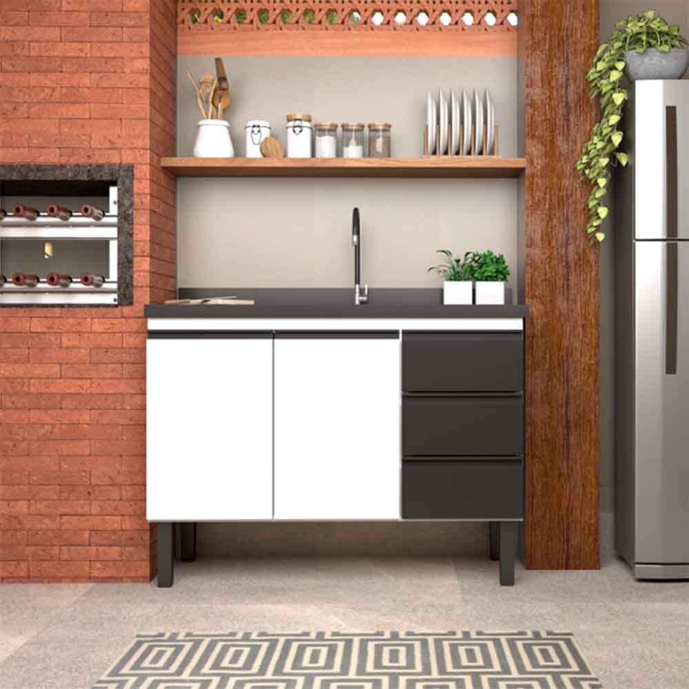 Gabinete de Cozinha em Aço para Pia 120cm Cozimax Netuno Preto