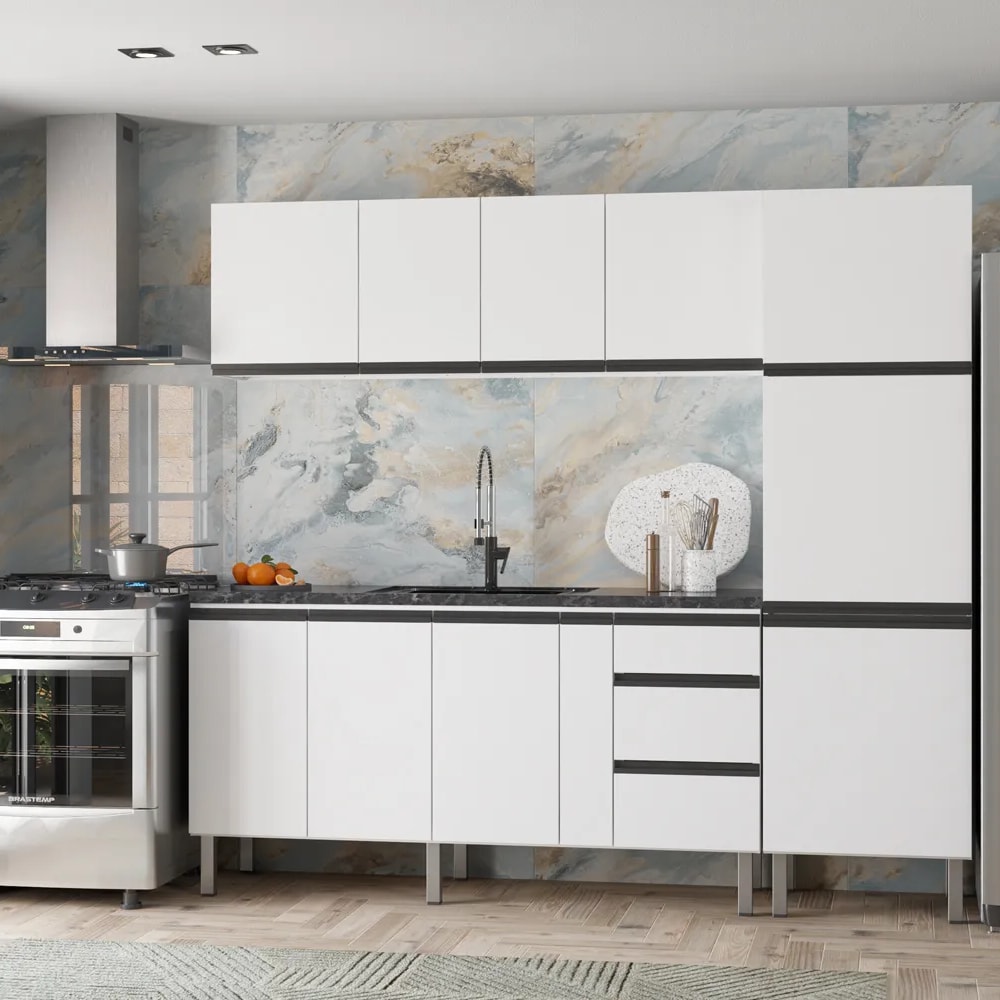 Gabinete de Cozinha em Aço para Pia 180cm Cozimax Gaia Flat Branco - 101304