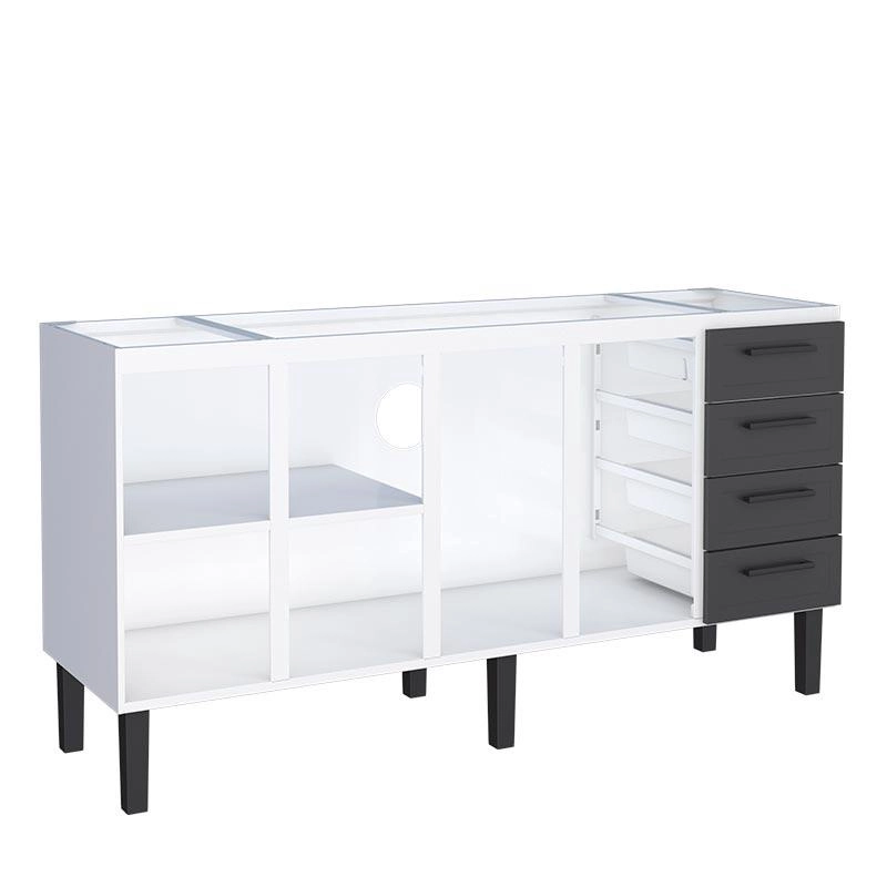 Gabinete de Cozinha em Aço para pia 200cm Cozimax Apolo Flat Branco e Preto - 89598