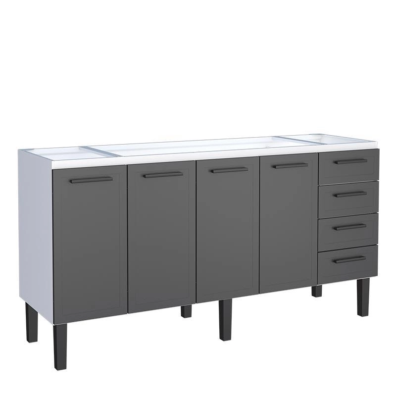 Gabinete de Cozinha em Aço para pia 200cm Cozimax Apolo Flat Branco e Preto - 89598
