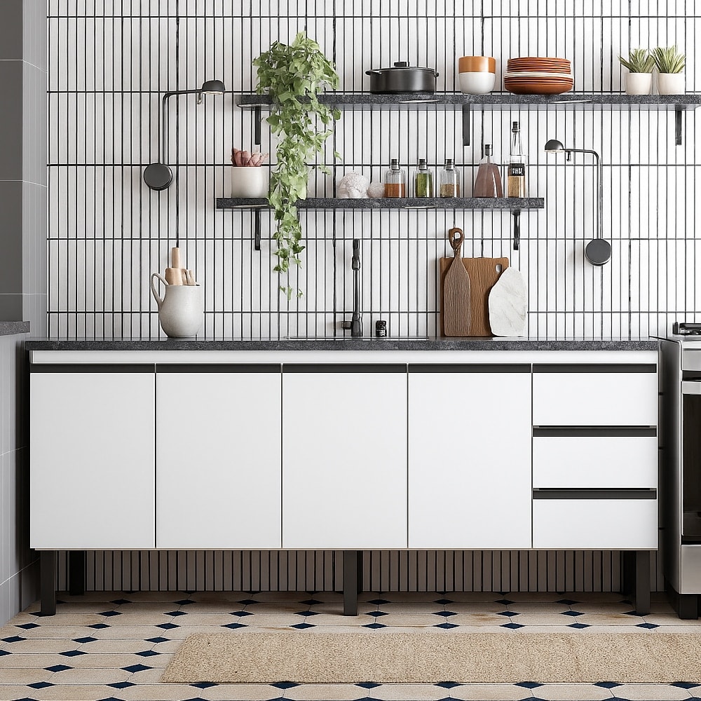 Gabinete de Cozinha em Aço Para Pia 200cm Cozimax Netuno Branco - 101770