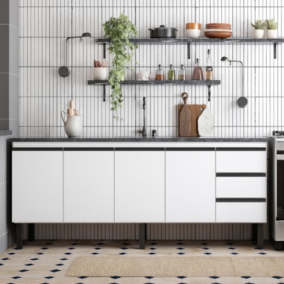 Gabinete de Cozinha em Aço Para Pia 200cm Cozimax Netuno Branco - 101770