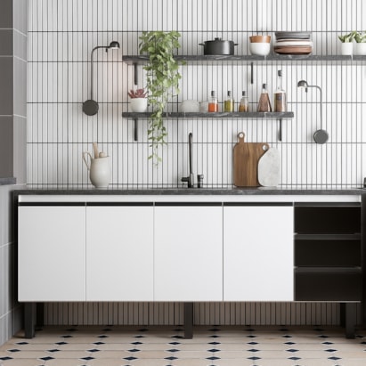 Gabinete de Cozinha em Aço Para Pia 200cm Cozimax Netuno Preto/Branco - 101771