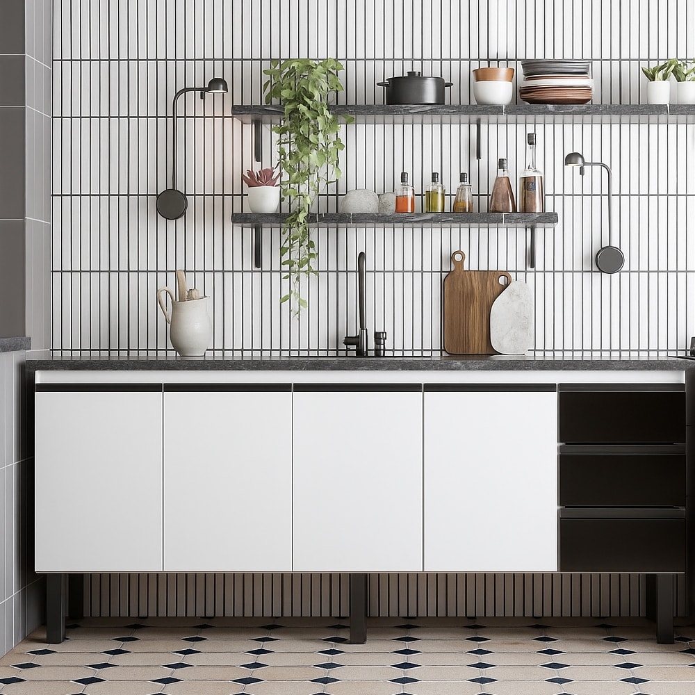 Gabinete de Cozinha em Aço Para Pia 200cm Cozimax Netuno Preto/Branco - 101771