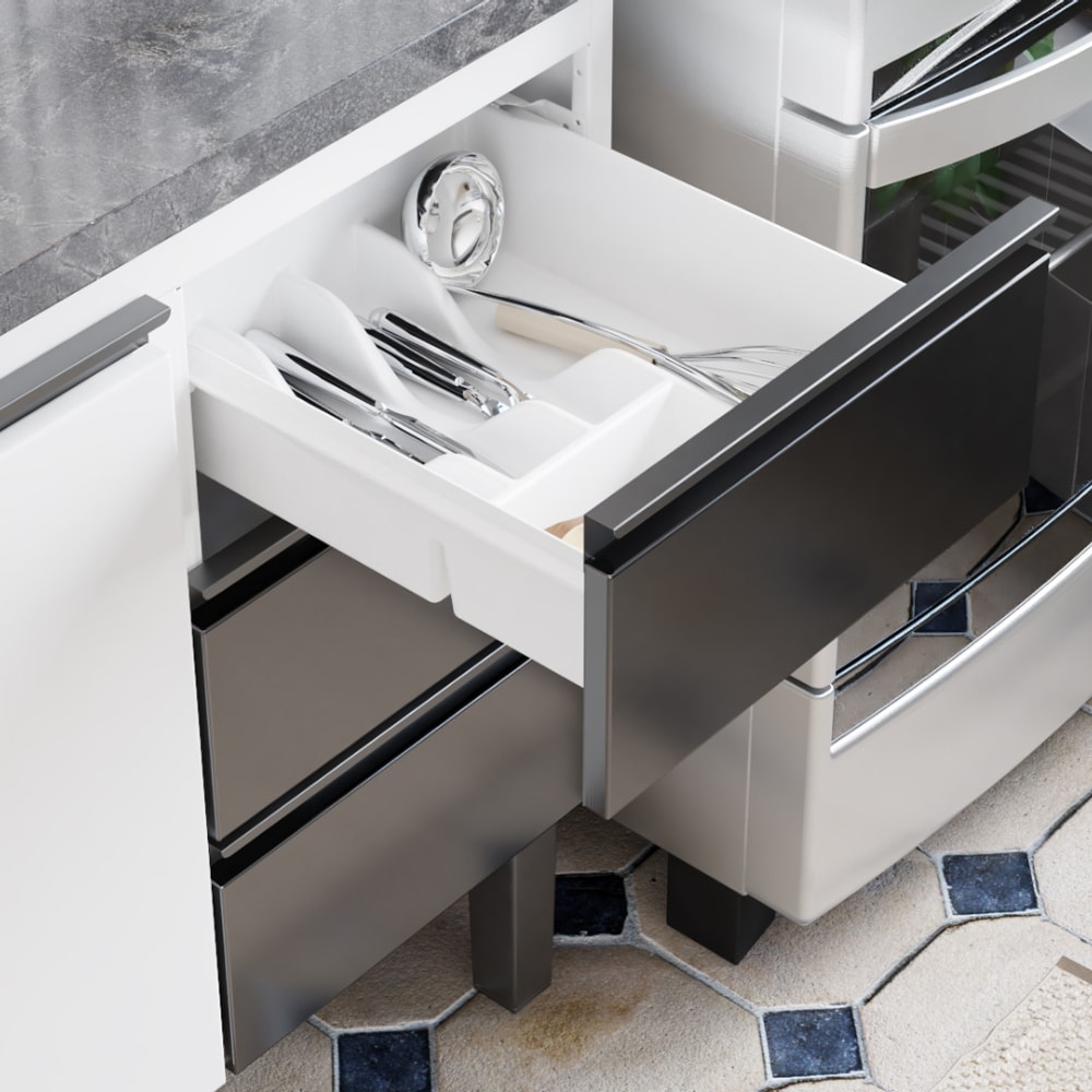 Gabinete de Cozinha em Aço Para Pia 200cm Cozimax Netuno Preto/Branco - 101771