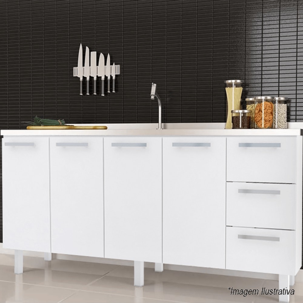 Gabinete de Cozinha em Aço para pia 200cm Cozimax Vênus Flat Branco - 87642