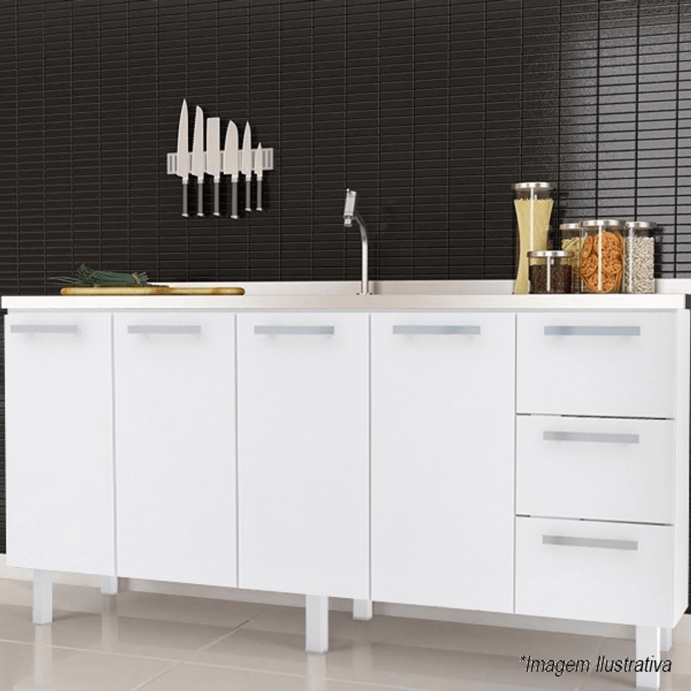 Gabinete de Cozinha em Aço para pia 200cm Cozimax Vênus Flat Branco - 87642