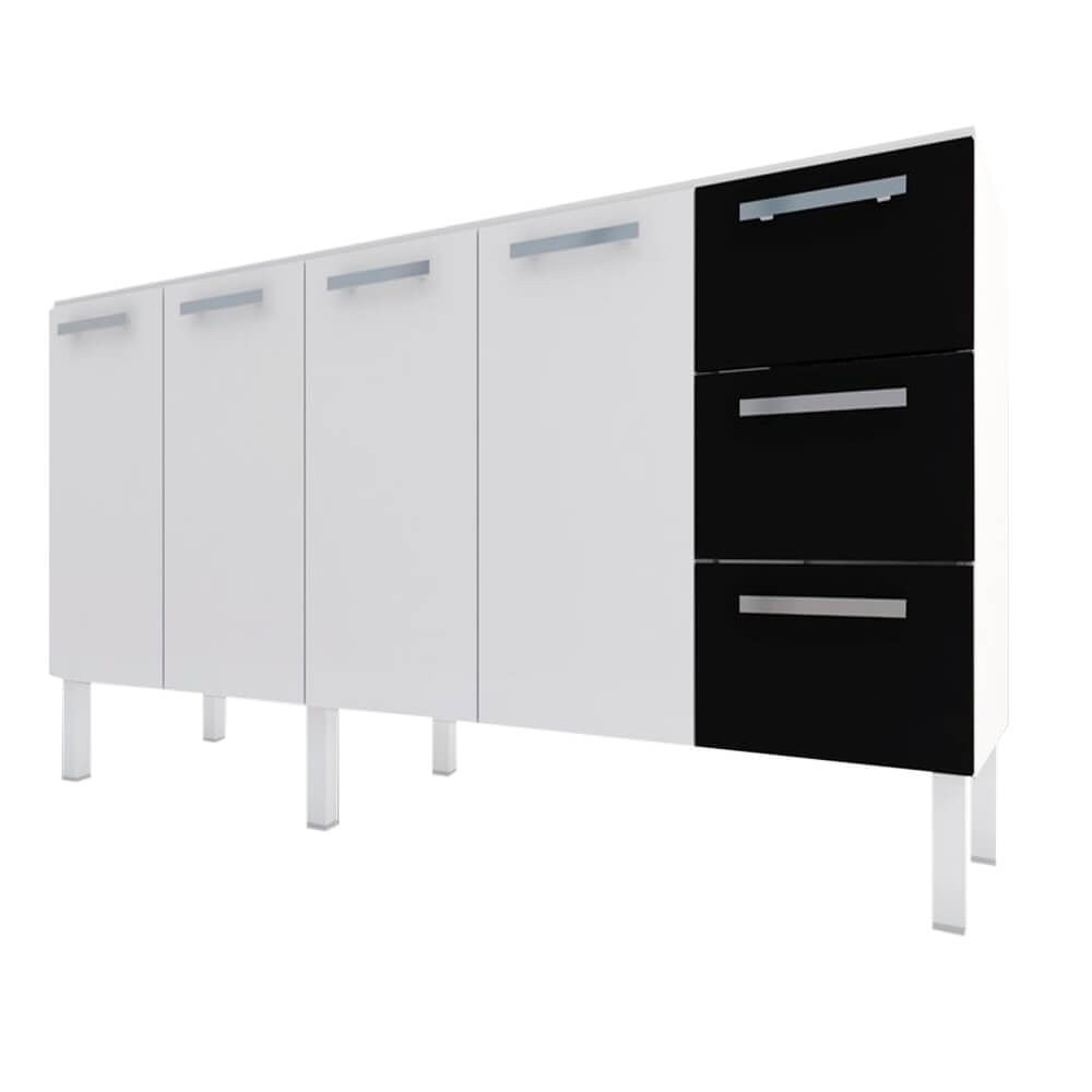 Gabinete de Cozinha em Aço para pia 200cm Cozimax Vênus Flat Branco e Preto - 87643