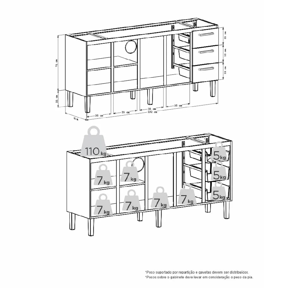 Gabinete de Cozinha em Aço Vênus Cozimax 200cm Branco - 103629