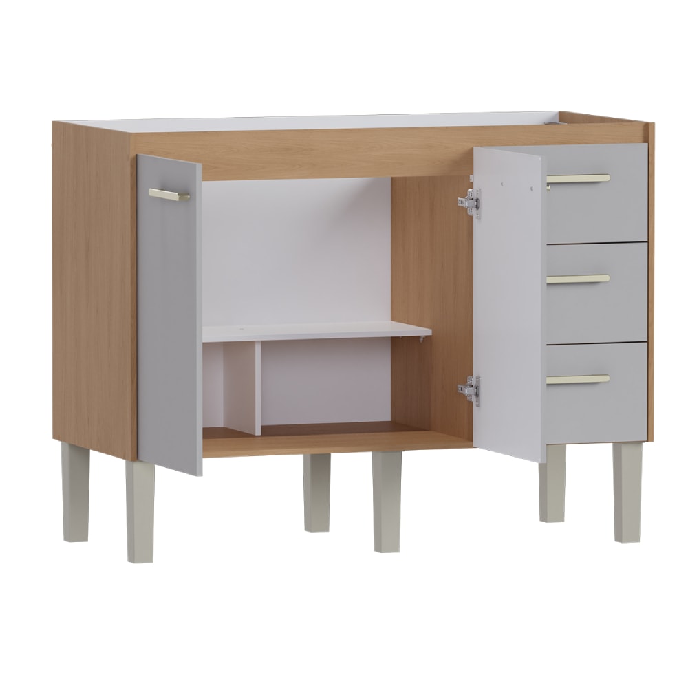 Gabinete de Cozinha em Madeira Para Pía 120cm Cozimax Íbis Jequitib/Nude - 103636