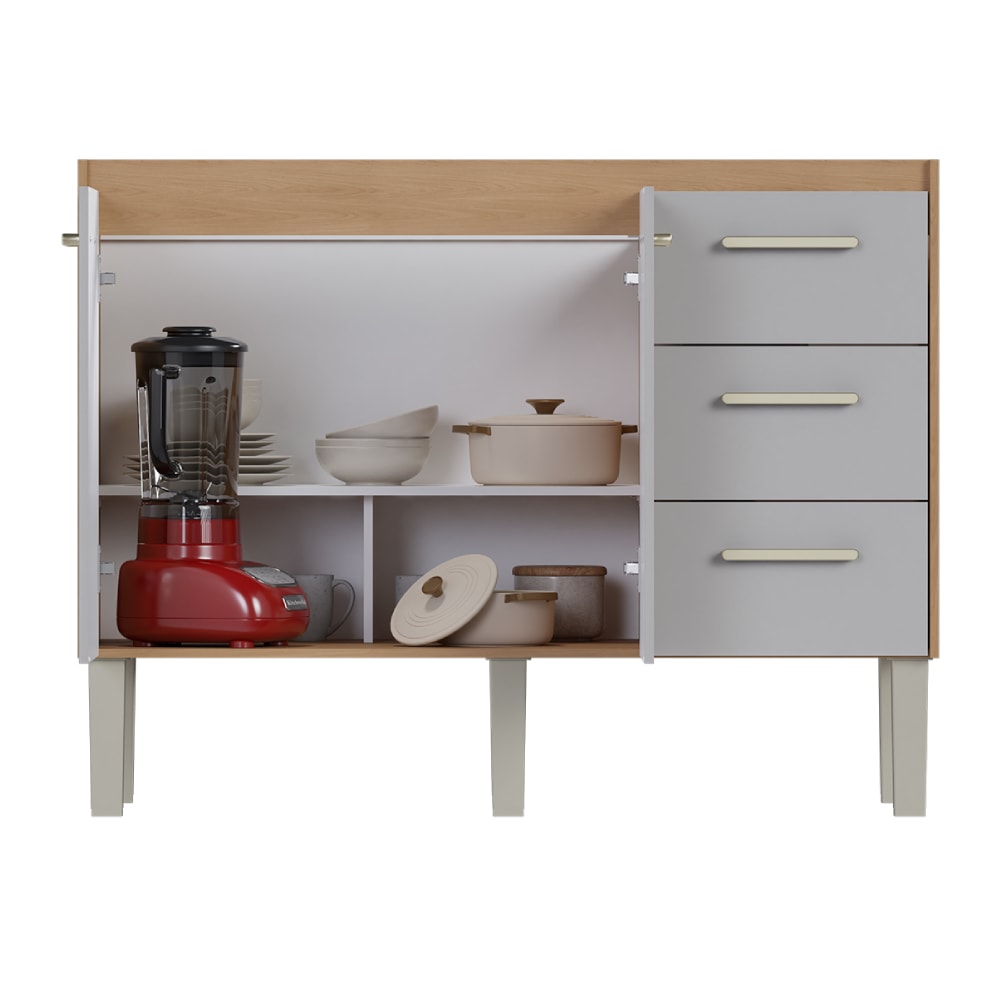 Gabinete de Cozinha em Madeira Para Pía 120cm Cozimax Íbis Jequitib/Nude - 103636