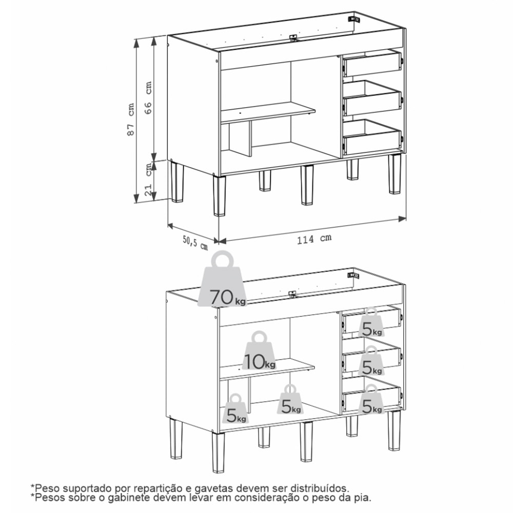 Gabinete de Cozinha em Madeira Para Pía 120cm Cozimax Íbis Jequitib/Nude - 103636