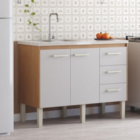 Gabinete de Cozinha em Madeira para Pia 120cm Cozimax Íbis Jequitibá/Nude - 103636