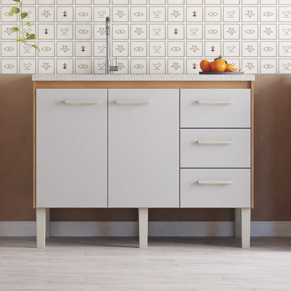 Gabinete de Cozinha em Madeira para Pia 120cm Cozimax Íbis Jequitibá/Nude - 103636