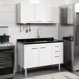 Gabinete de Cozinha em Madeira Valenza Para Pía 116cm AJR Texturizado Branco - 560147