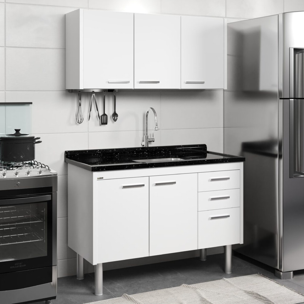 Gabinete de Cozinha em Madeira Valenza Para Pía 116cm AJR Texturizado Branco - 560147