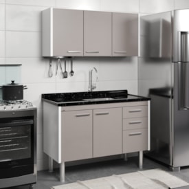 Gabinete de Cozinha em Madeira Valenza para Pia 116cm AJR Texturizado Branco - 560147