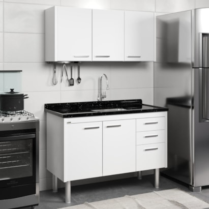 Gabinete de Cozinha em Madeira Valenza Para Pía 116cm AJR Texturizado Branco - 560147