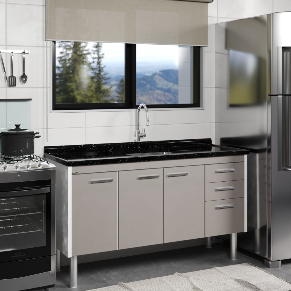 Gabinete de Cozinha em Madeira Valenza Para Pía 144cm AJR Gianduia - 560347