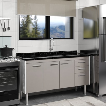 Gabinete de Cozinha em Madeira Valenza para Pia 144cm AJR Gianduia - 560347